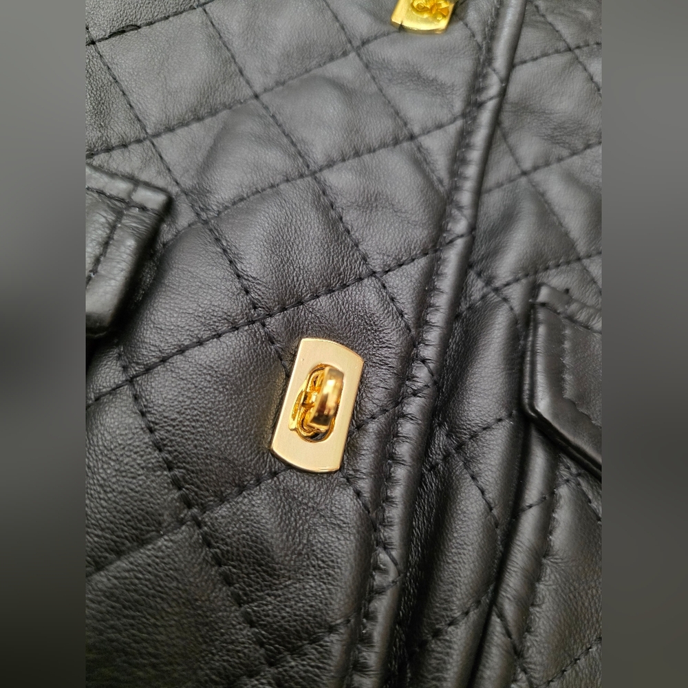 PETER NYGARD Black Quilted LEATHER JACKET Designer Whimsigoth Quiet Luxury Y2K - Picture 7 of 14